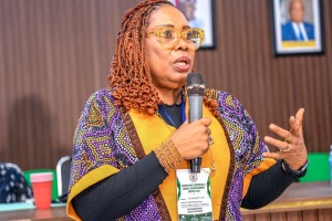 Distinguished Guest Speaker, Dr. Idongesit Akan Udi, Associate Professor, University of Uyo, delivering an impactful presentation on “Mentorship, Accountability and Academic Success” at the SureFuture Education Foundation Education and Career Advancement Forum 2026.